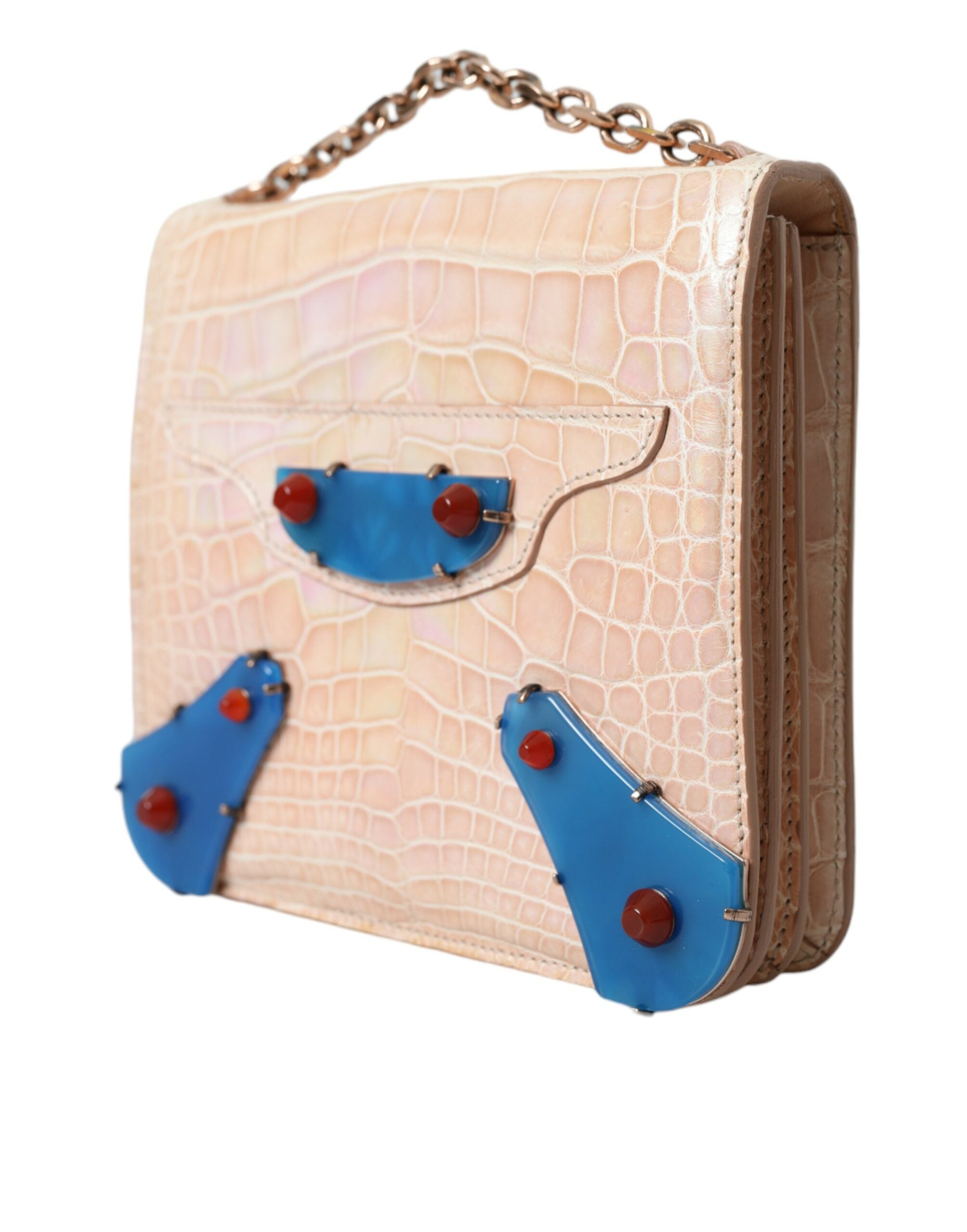 Beige Blauer Achat Exotisches Leder Gold Kette Geldbörse Tasche