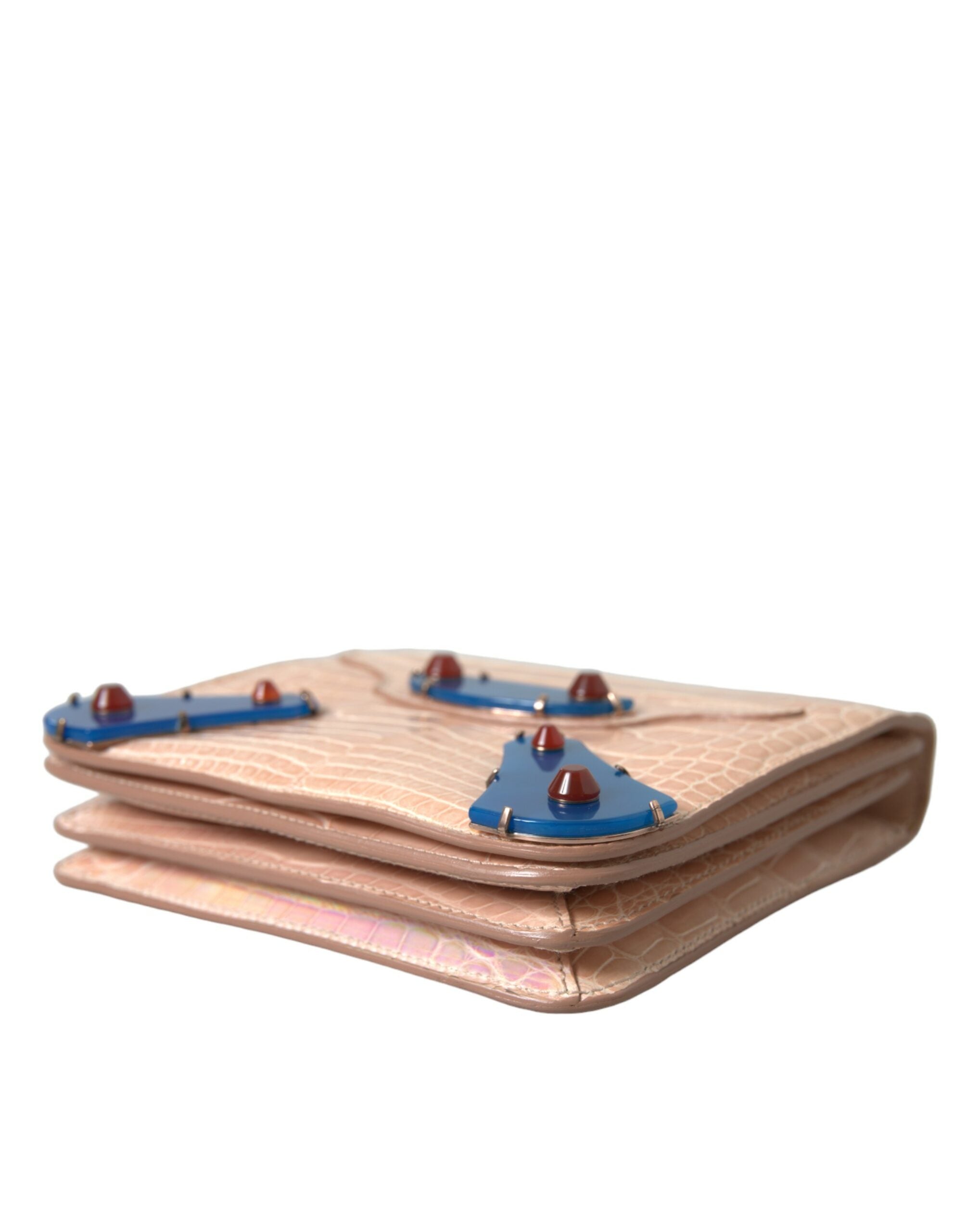 Beige Blauer Achat Exotisches Leder Gold Kette Geldbörse Tasche