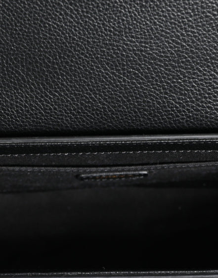 Black Grainy Calf Leather Logo Crossbody Shoulder Bag