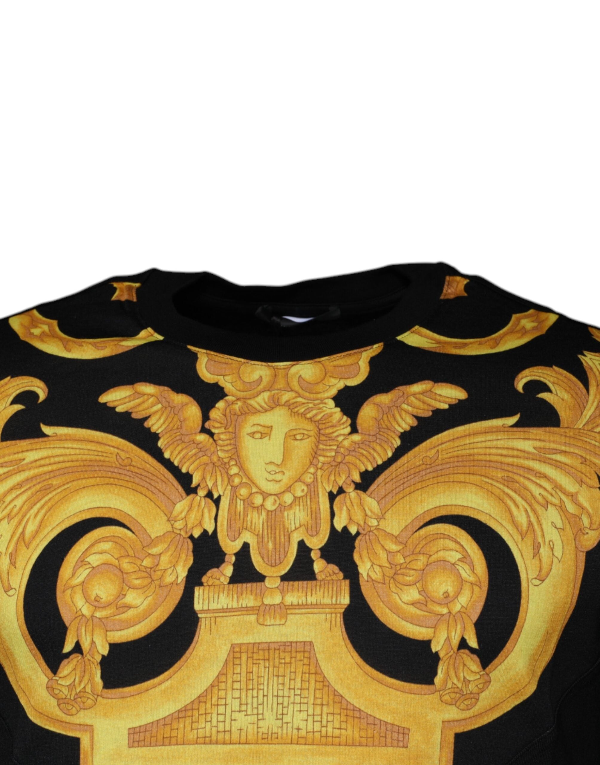 Schwarzes T-Shirt mit Rundhalsausschnitt aus Baumwolle mit Medusa-Druck