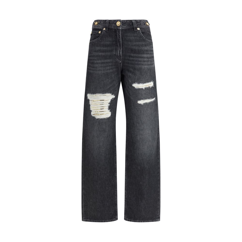 Schwarze Baumwolljeans mit lockerer Passform